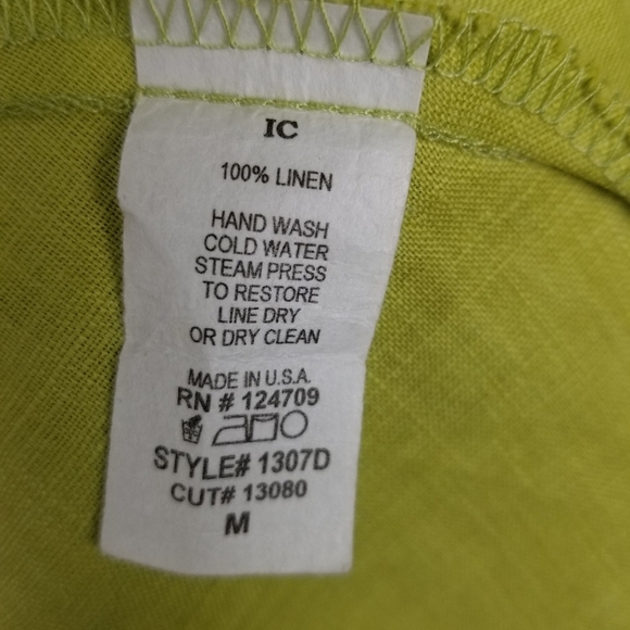 IC By Connie K Womens Linen Asymmetrical Hem Dress Size Medium Green Lagenlook - Picture 5 of 5